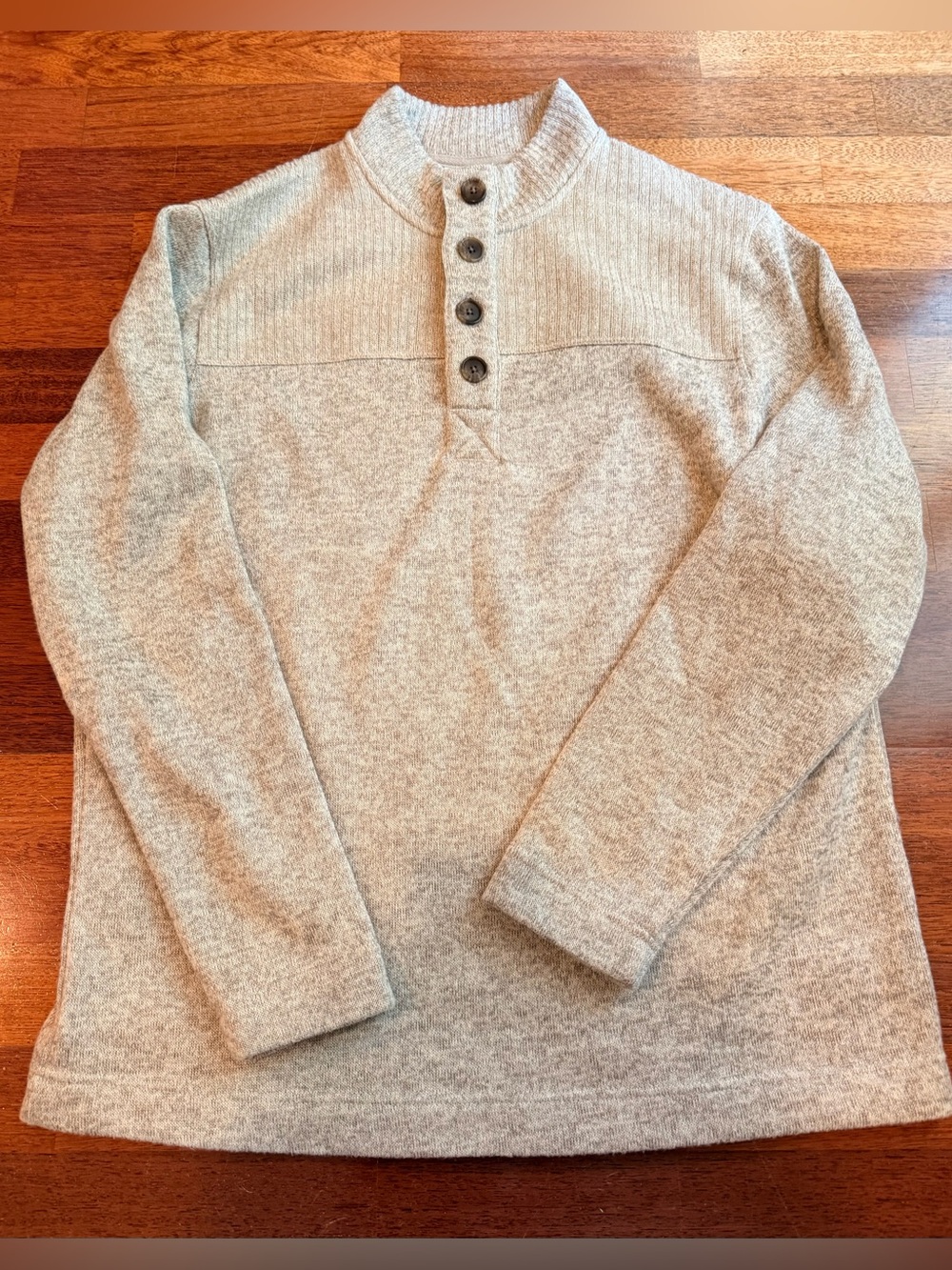 Men's Light Gray Henley Button Sweater